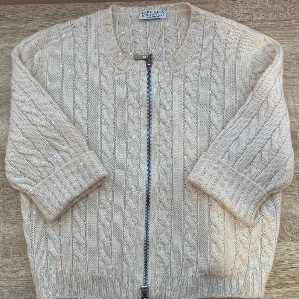 Brunelleo Cucinelli cream 3/4 sleeve cashmere sweater